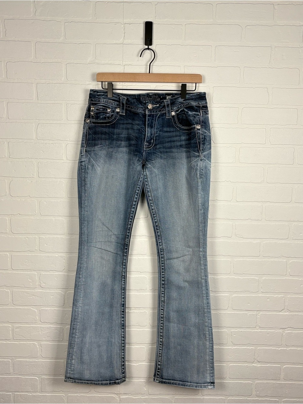 Miss Me Mid-Rise Easy Bootcut Jeans Sequin Wings Size 29
